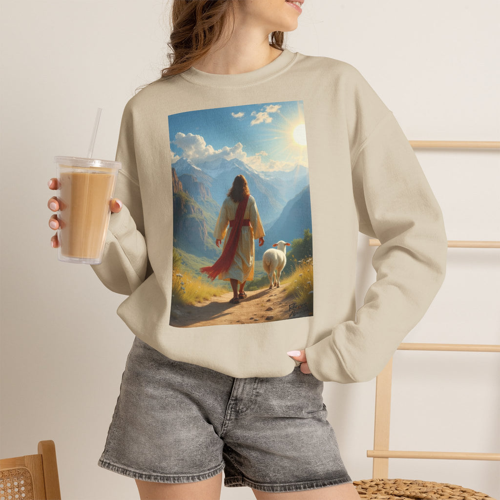 Jesus and the Lost Lamb | Crewneck Sweatshirt | Christian Art | Faith-Inspired