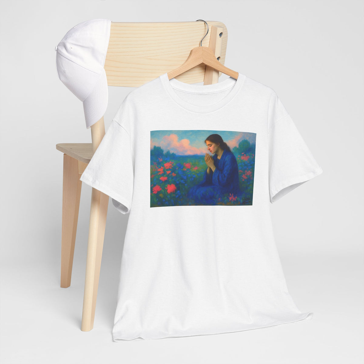 Praying Woman in Wildflowers - T-Shirt | Religious Inspirational Tee, Prayer Shirt