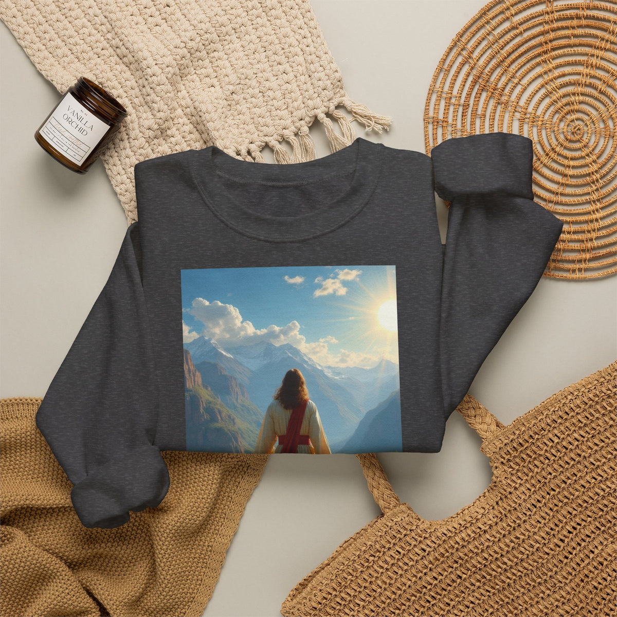 Jesus and the Lost Lamb | Crewneck Sweatshirt | Christian Art | Faith-Inspired