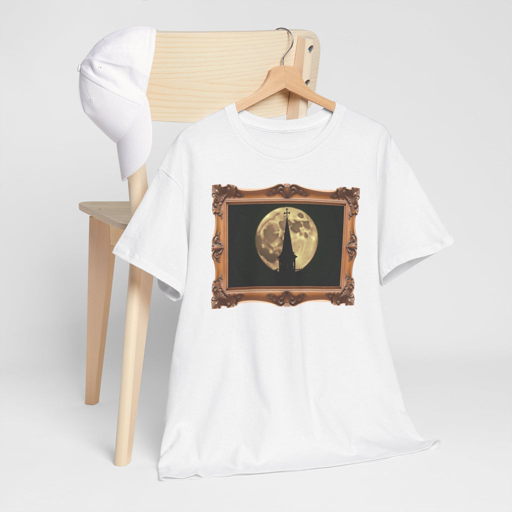Moonlit Church Steeple - Framed - T-Shirt | Religious Inspirational Tee | Beauty of the Night Sky