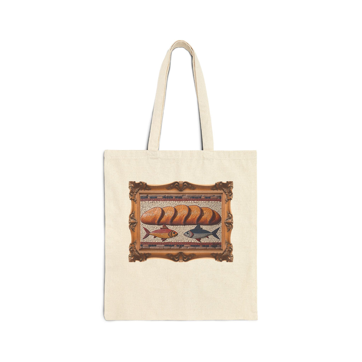 Five Loaves and Two Fish Mosaic - Framed - Canvas Tote Bag - Roman-Era-Inspired Christian Art