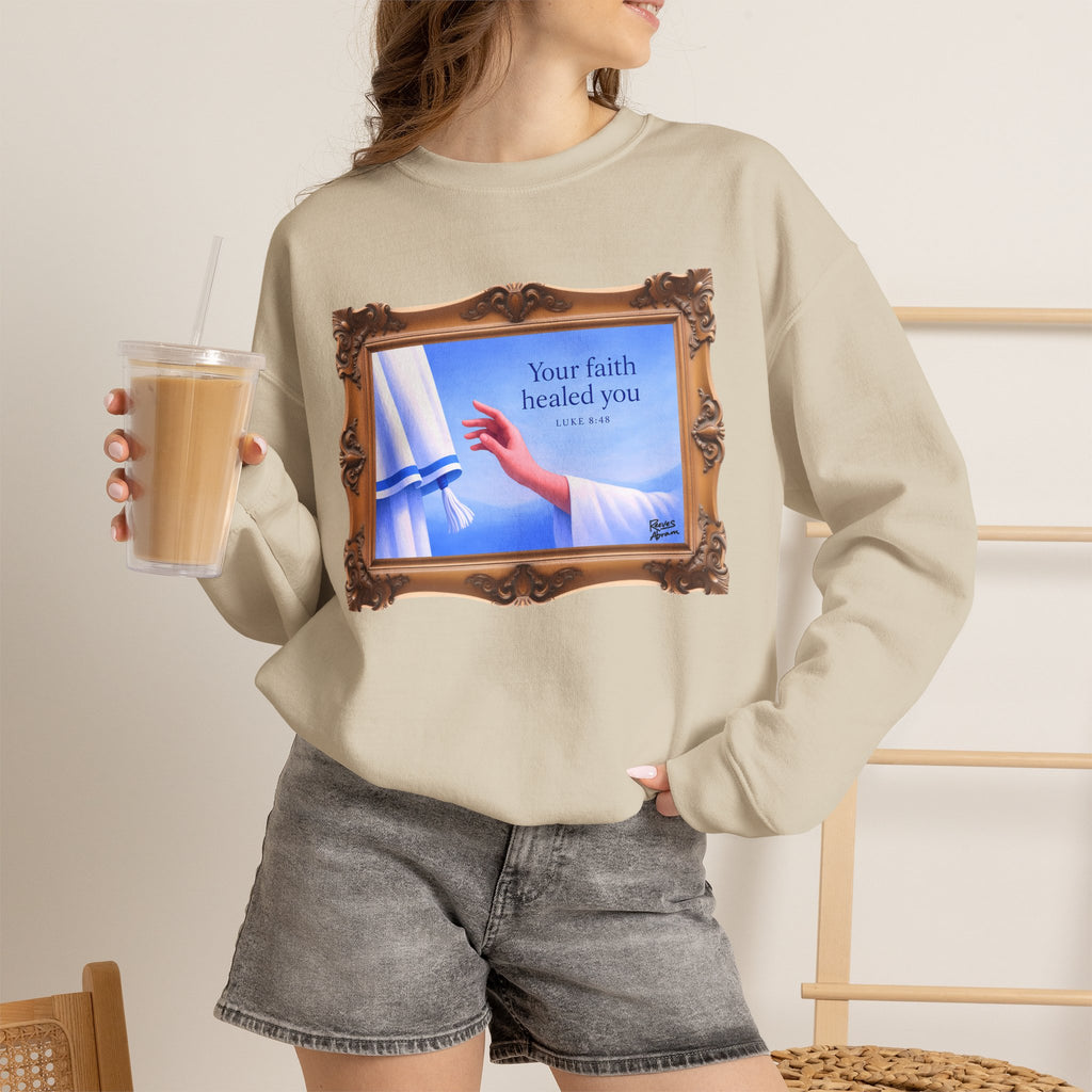 Your Faith Healed You (Luke 8:48) - Framed - Crewneck Sweatshirt | Bible Art