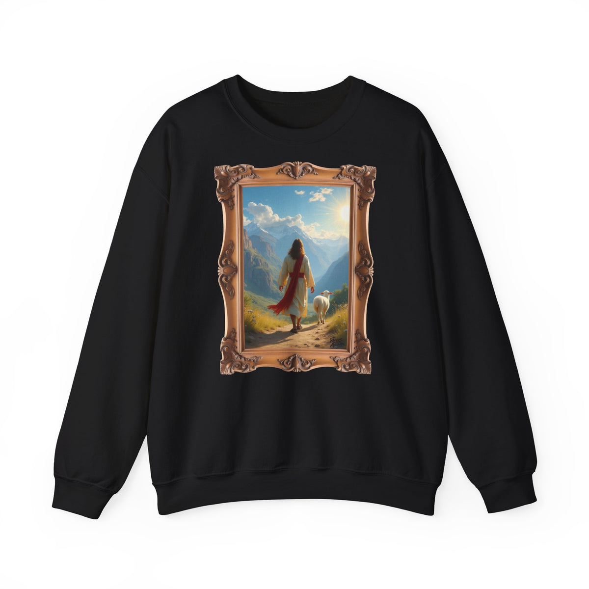 Jesus and the Lost Lamb - Framed | Crewneck Sweatshirt | Christian Art | Faith-Inspired