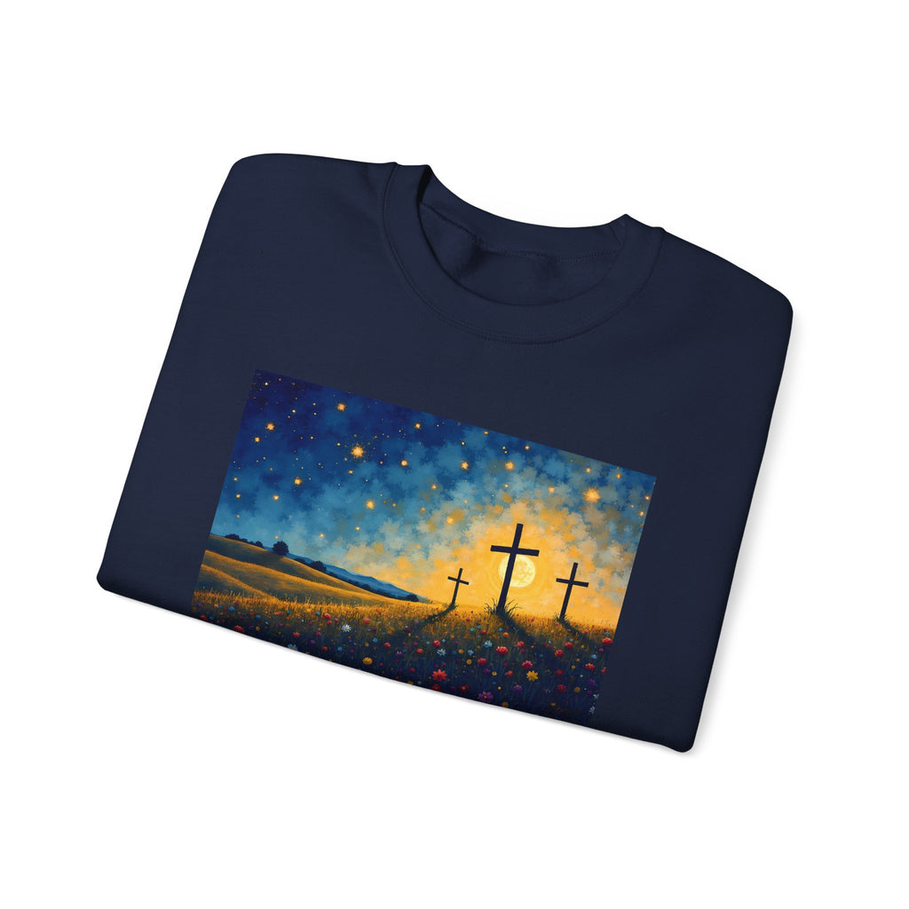 Three Crosses on Hill - Crewneck Sweatshirt | Bible Art