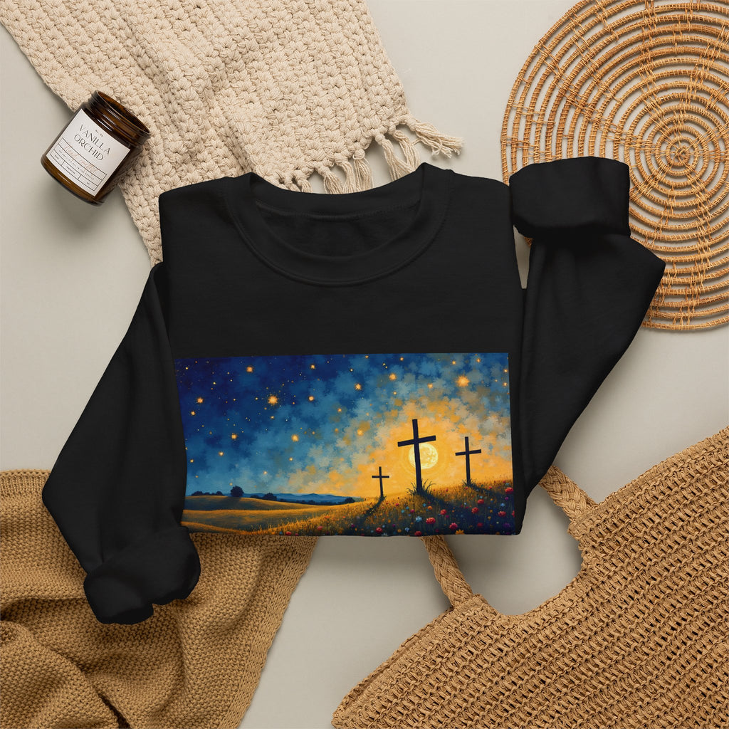 Three Crosses on Hill - Crewneck Sweatshirt | Bible Art