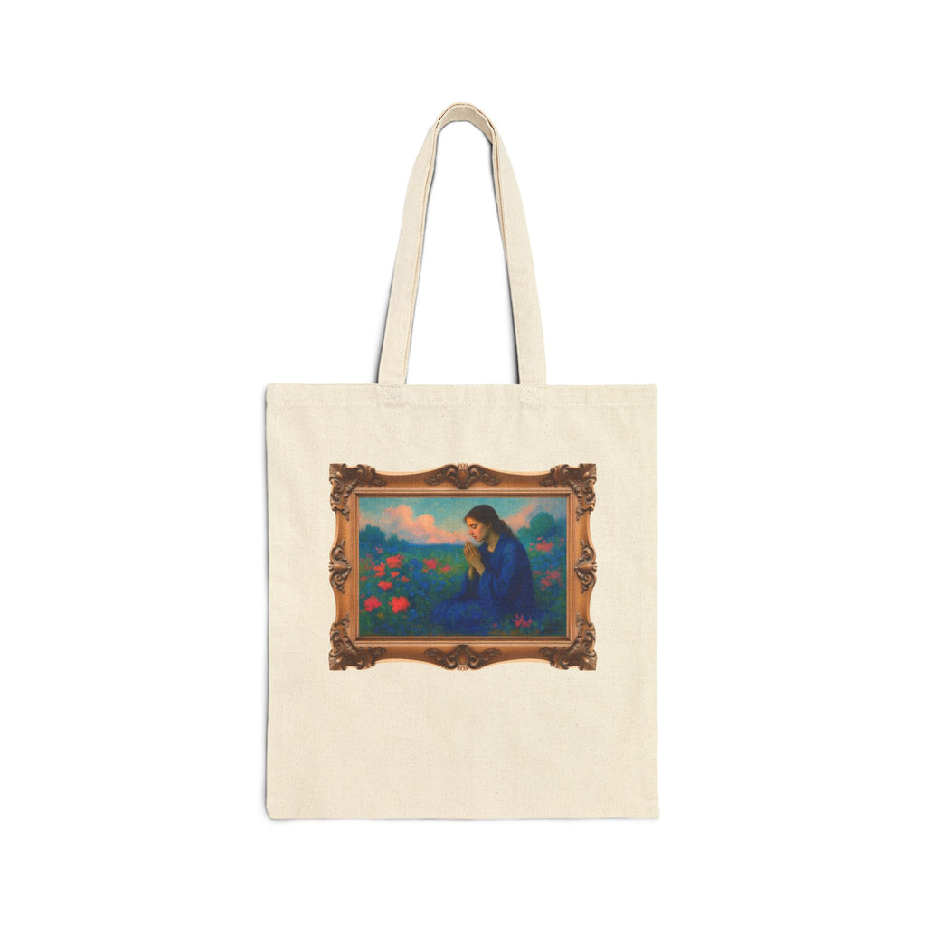 Praying Woman in Wildflowers - Framed - Canvas Tote Bag