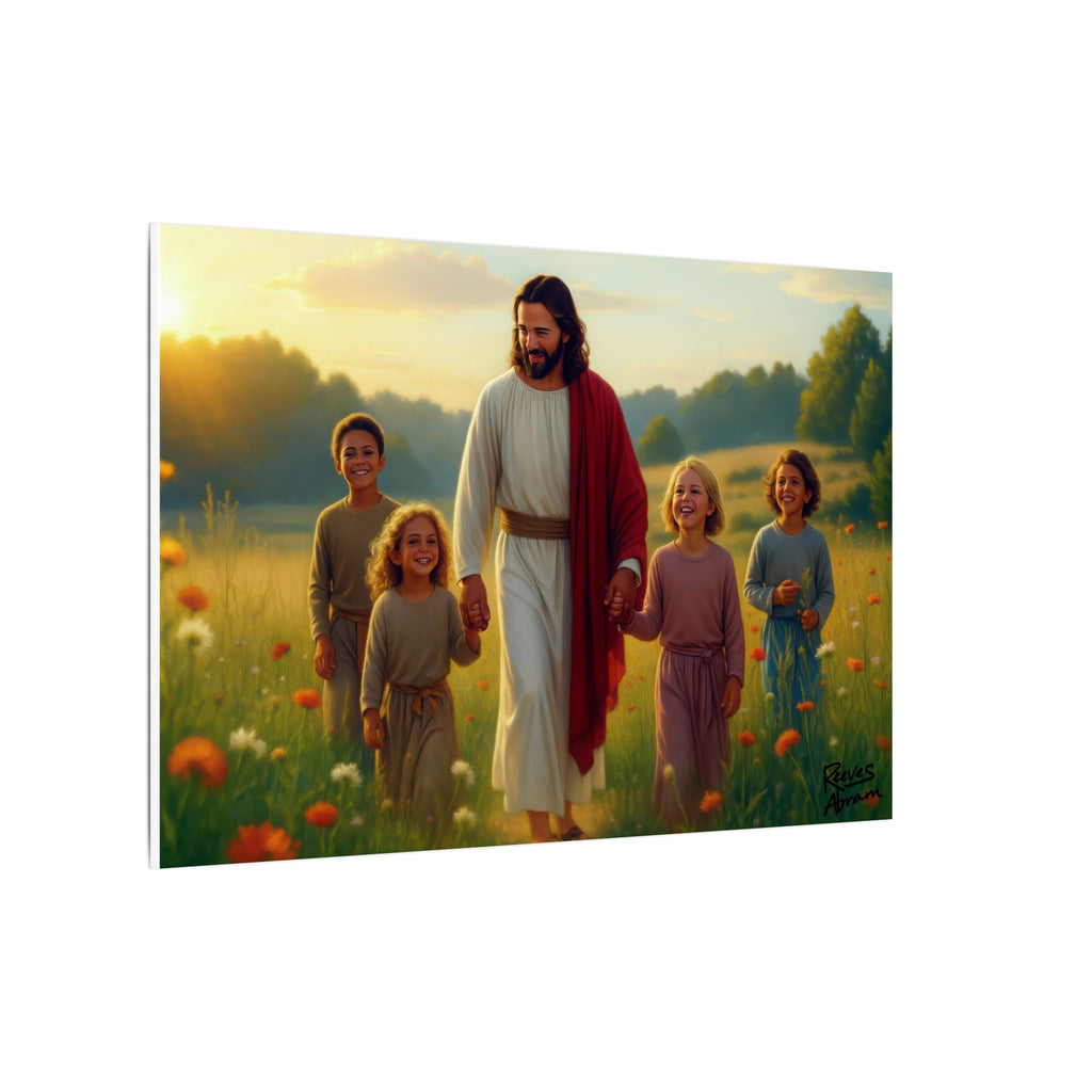 Jesus with Children in Wildflowers | 36" x 24" Canvas (Horizontal) | Christian Wall Art
