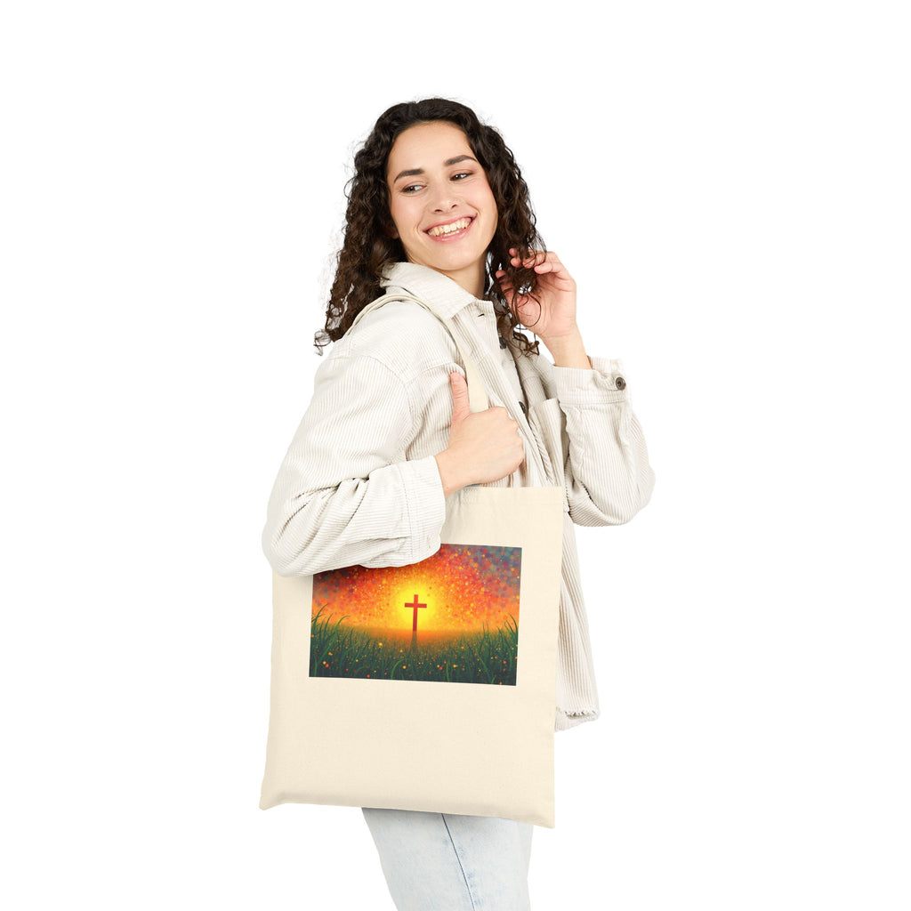 Glowing Cross in the Field - Canvas Tote Bag - Cross of Christ