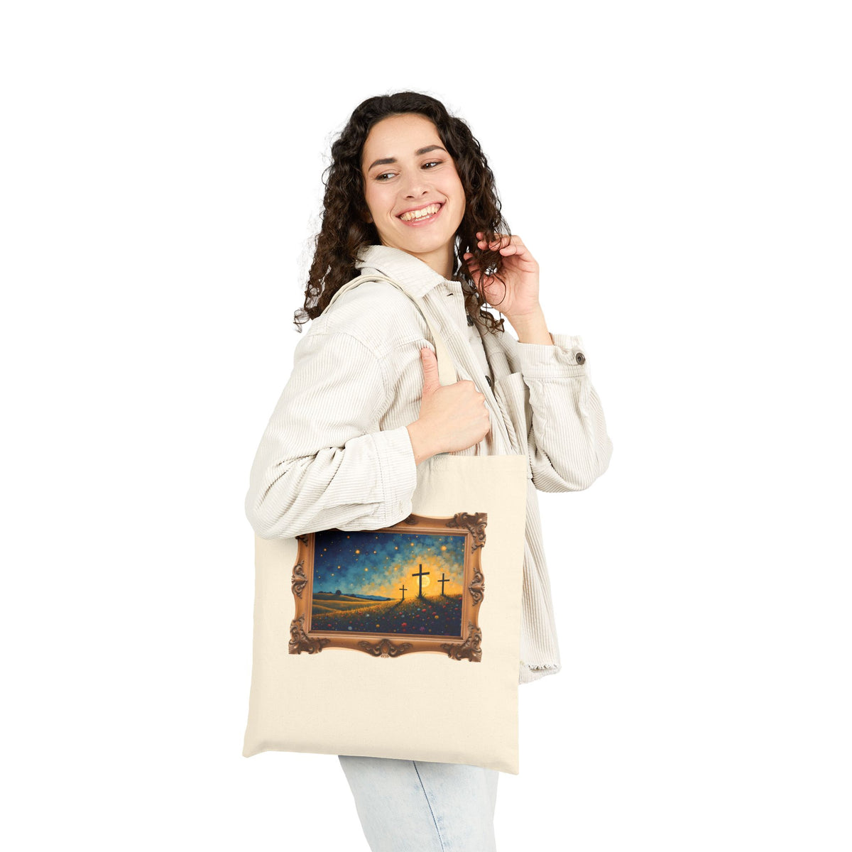 Three Crosses on Hill - Framed - Canvas Tote Bag