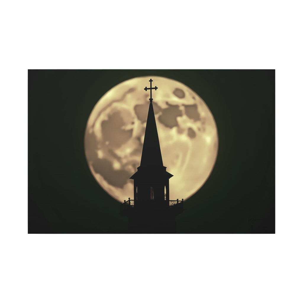 Moonlit Church Steeple | 36" x 24" Canvas (Horizontal) | Christian Wall Art | Faith Home Decor