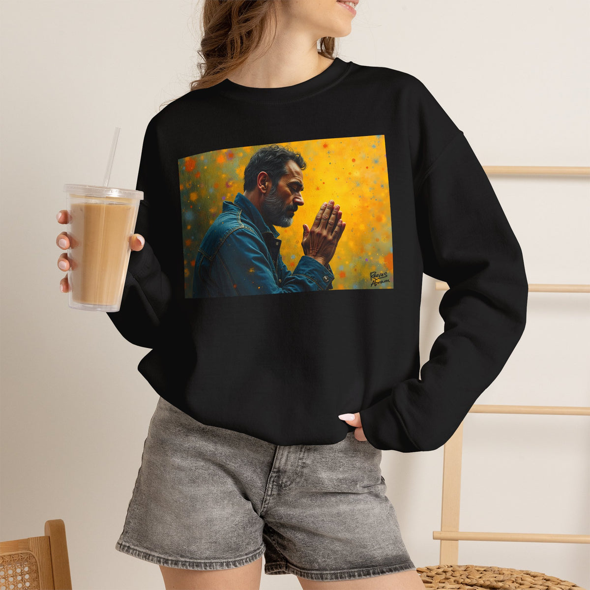 Man in Prayer | Crewneck Sweatshirt | Christian Art | Faith-Inspired