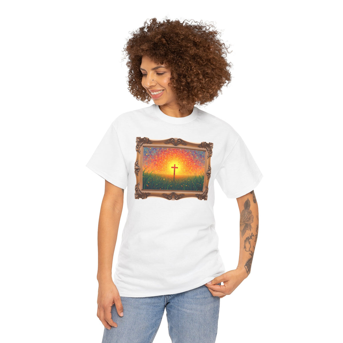 Glowing Cross in the Field - Framed - T-Shirt | Religious Inspirational Tee | Cross of Christ