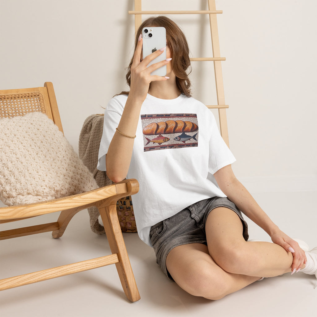 Five Loaves and Two Fish Mosaic - T-Shirt | Religious Inspirational Tee | Roman-Era-Inspired Christian Art