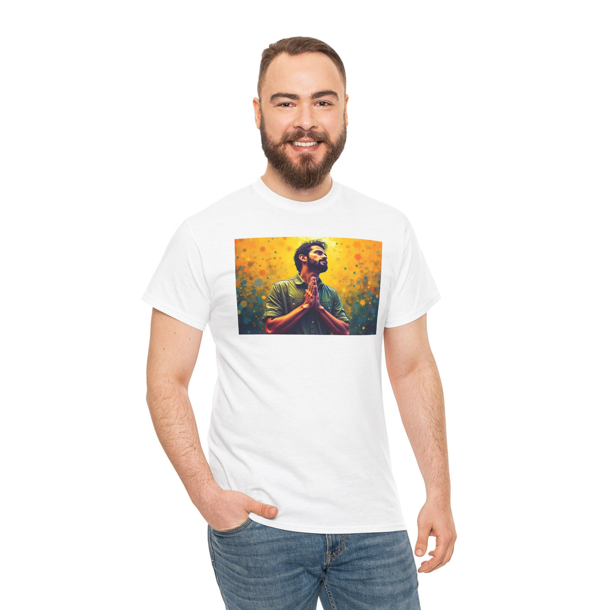 Praying Man Starburst - T-Shirt | Religious Inspirational Tee, Prayer Shirt