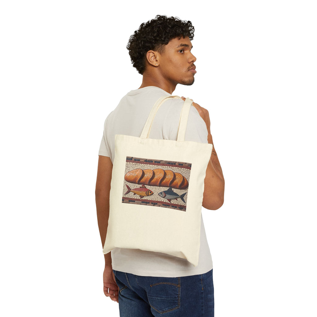 Five Loaves and Two Fish Mosaic - Canvas Tote Bag - Roman-Era-Inspired Christian Art