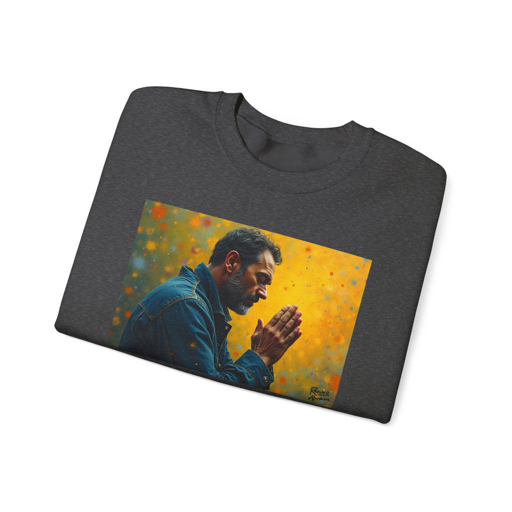 Man in Prayer | Crewneck Sweatshirt | Christian Art | Faith-Inspired