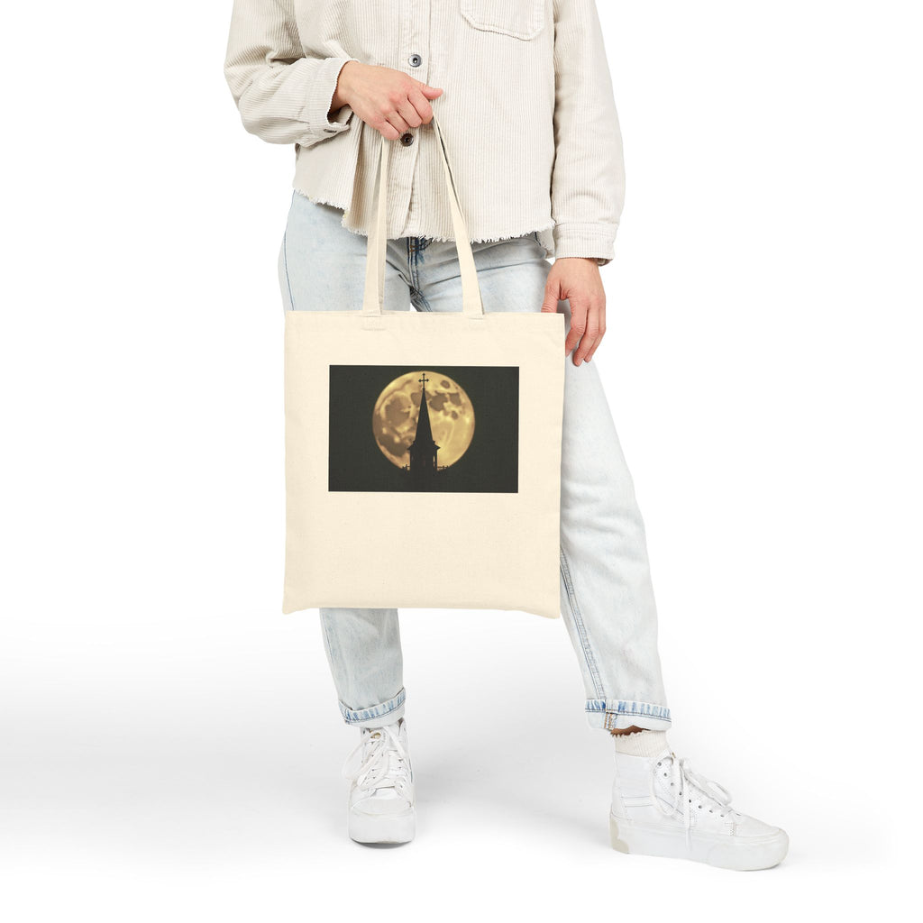 Moonlit Church Steeple - Canvas Tote Bag - Beauty of the Night Sky