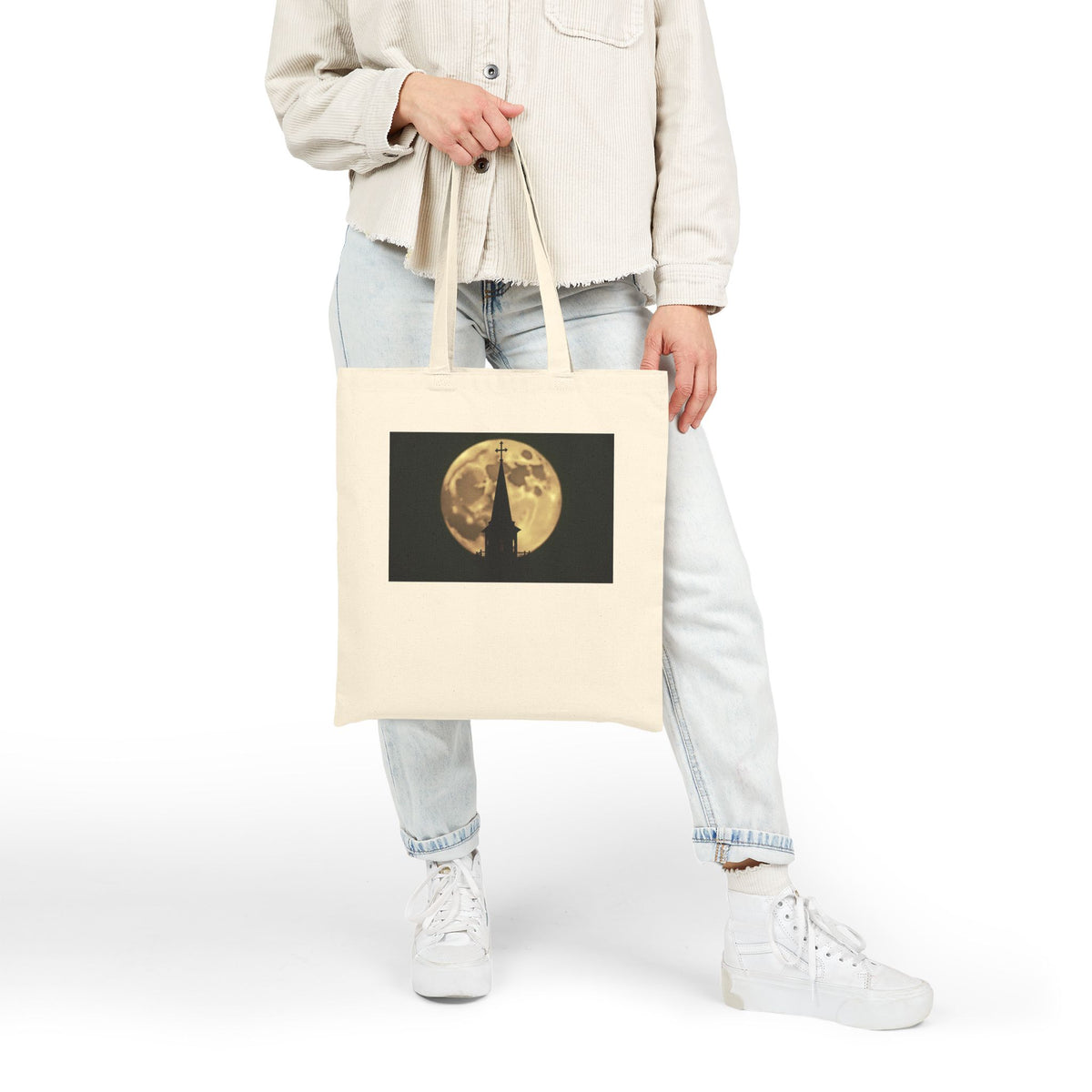 Moonlit Church Steeple - Canvas Tote Bag - Beauty of the Night Sky