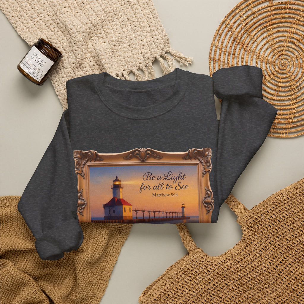 Be a Light - Matthew 5:14 - Framed | Crewneck Sweatshirt | Christian Art | Inspirational Scripture