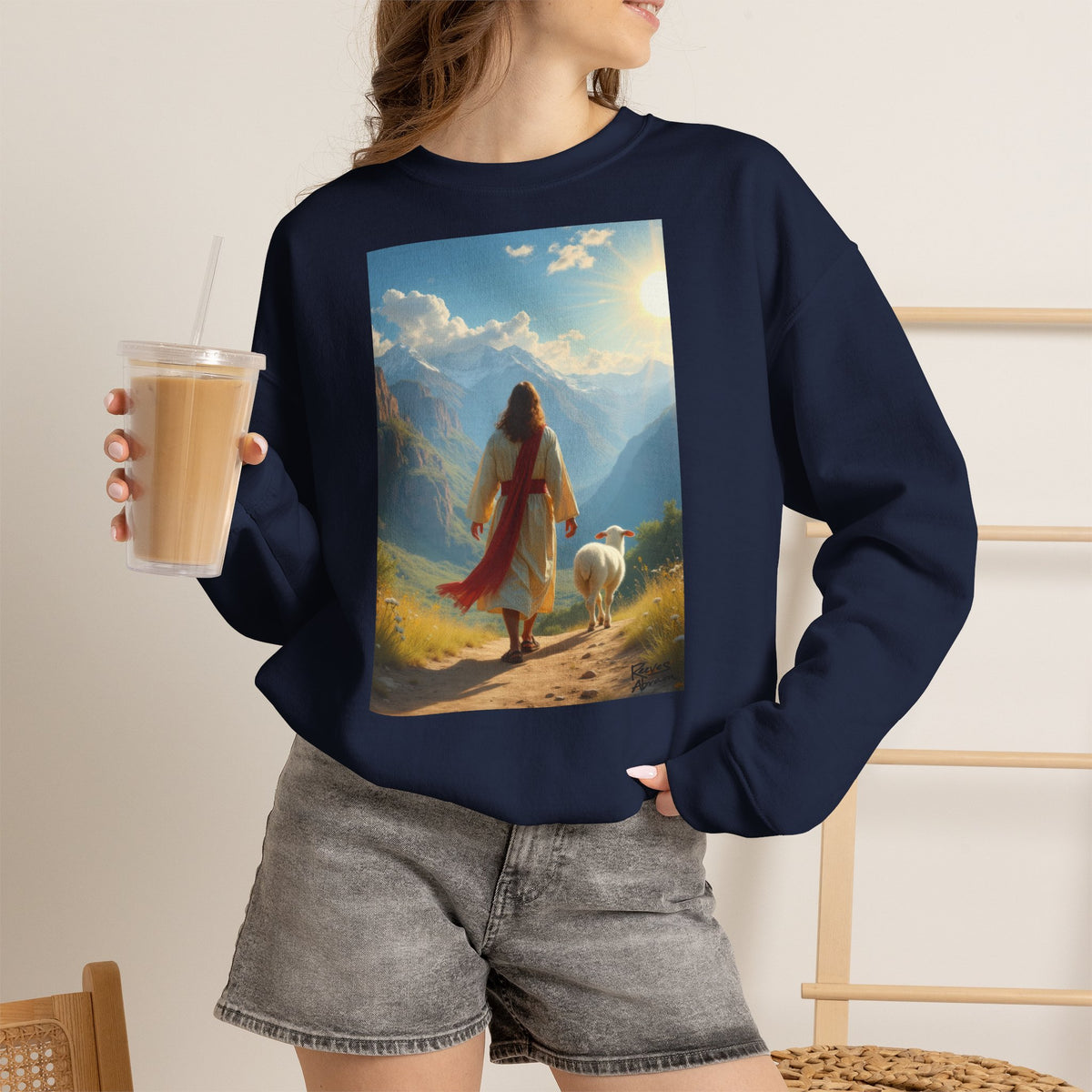 Jesus and the Lost Lamb | Crewneck Sweatshirt | Christian Art | Faith-Inspired