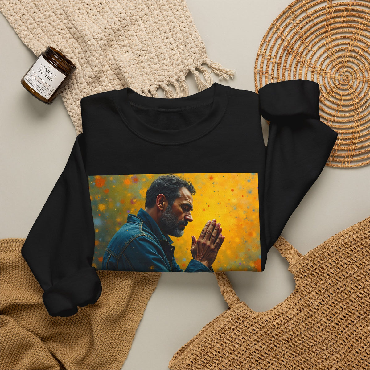 Man in Prayer | Crewneck Sweatshirt | Christian Art | Faith-Inspired