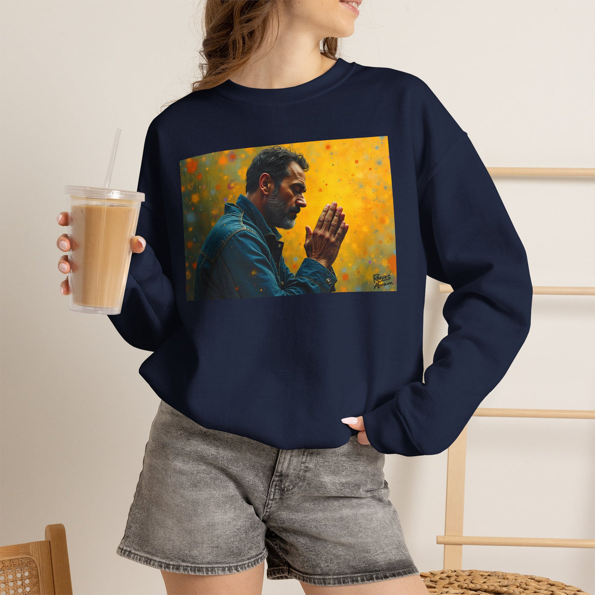 Man in Prayer | Crewneck Sweatshirt | Christian Art | Faith-Inspired