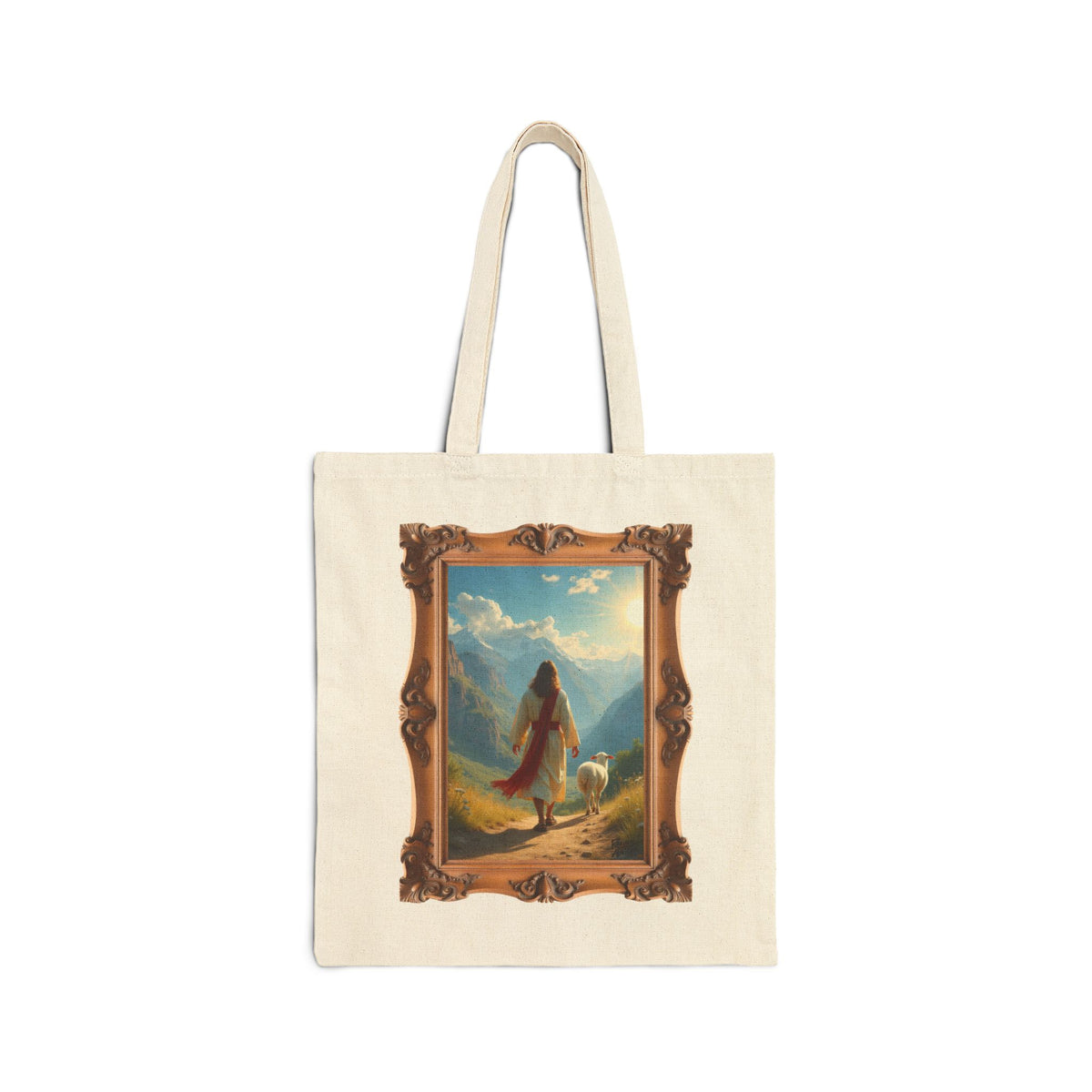 Jesus and the Lost Lamb - Framed | Christian Art | Faith-Inspired - Canvas Tote Bag