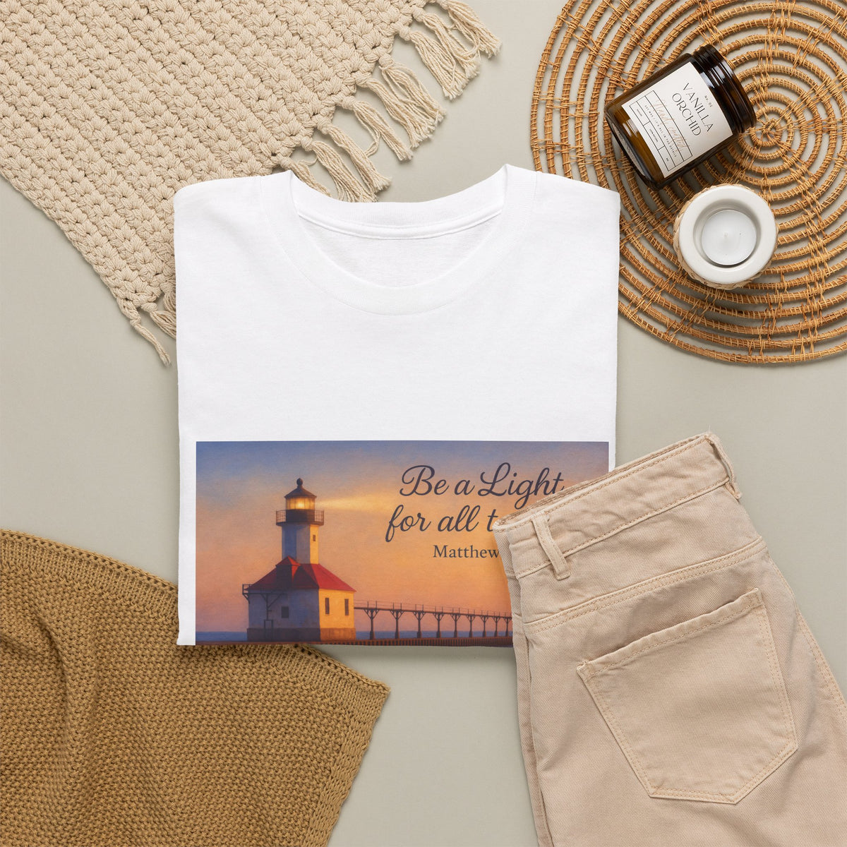 Be a Light - Matthew 5:14 | T-Shirt | Religious Inspirational Tee | Christian Art | Scripture Shirt