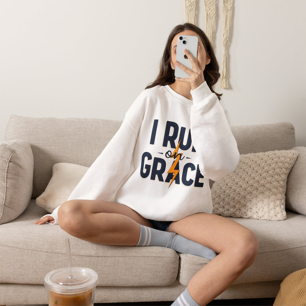 I Run on Grace - Crewneck Sweatshirt | Strength for the Journey