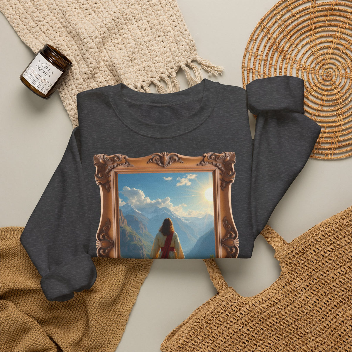 Jesus and the Lost Lamb - Framed | Crewneck Sweatshirt | Christian Art | Faith-Inspired