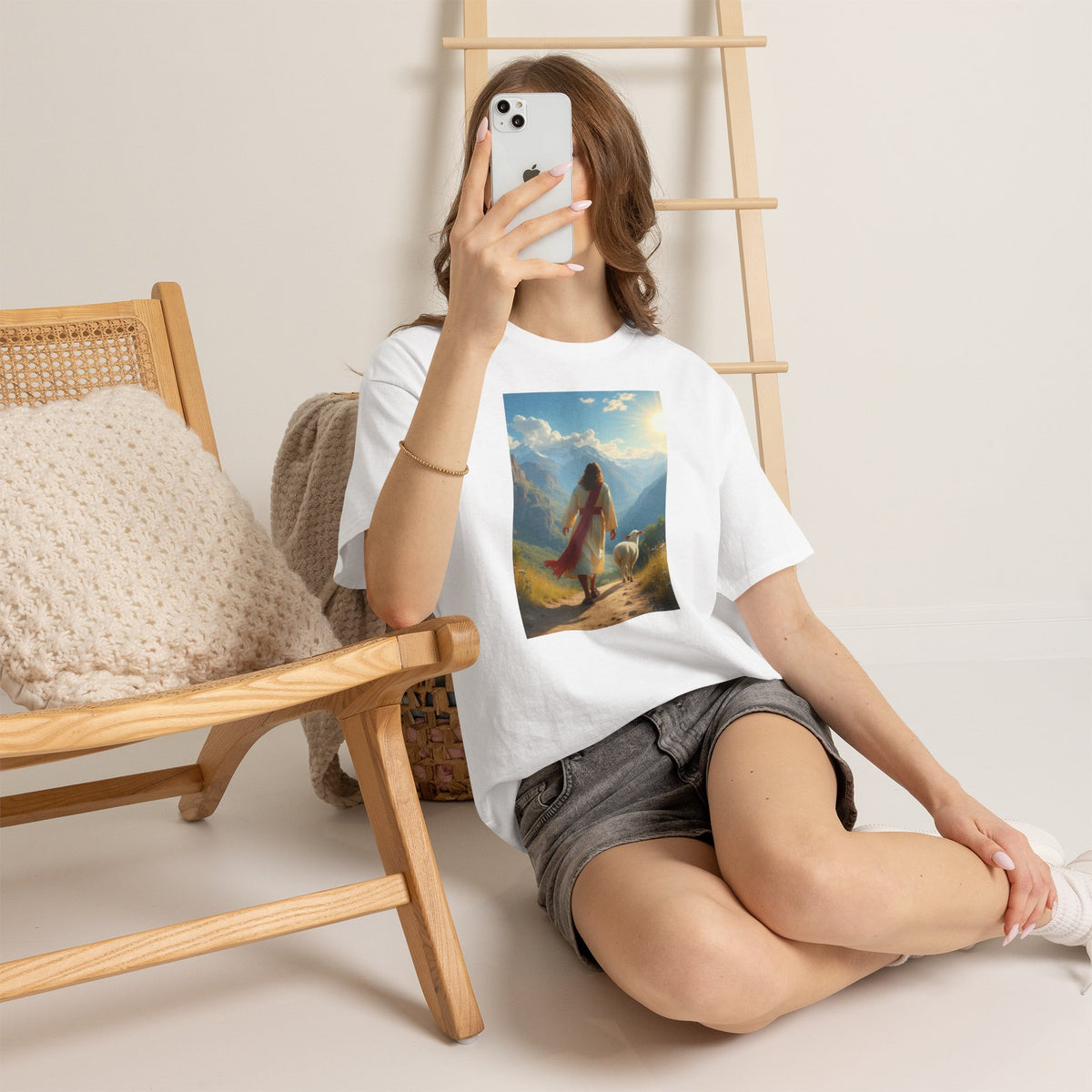 Jesus and the Lost Lamb - T-Shirt | Religious Inspirational Tee, Jesus Faith Artwork