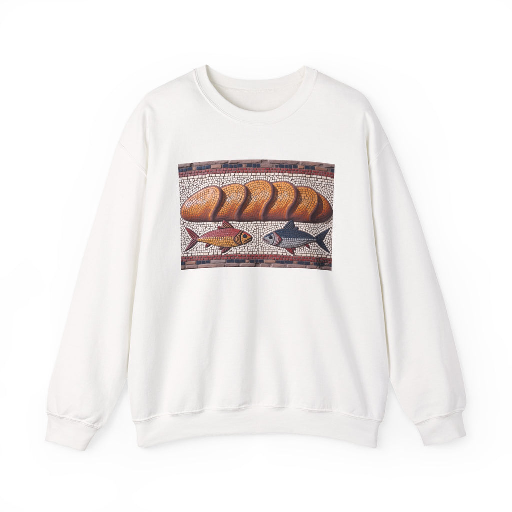 Five Loaves and Two Fish Mosaic - Crewneck Sweatshirt | Roman-Era-Inspired Christian Art