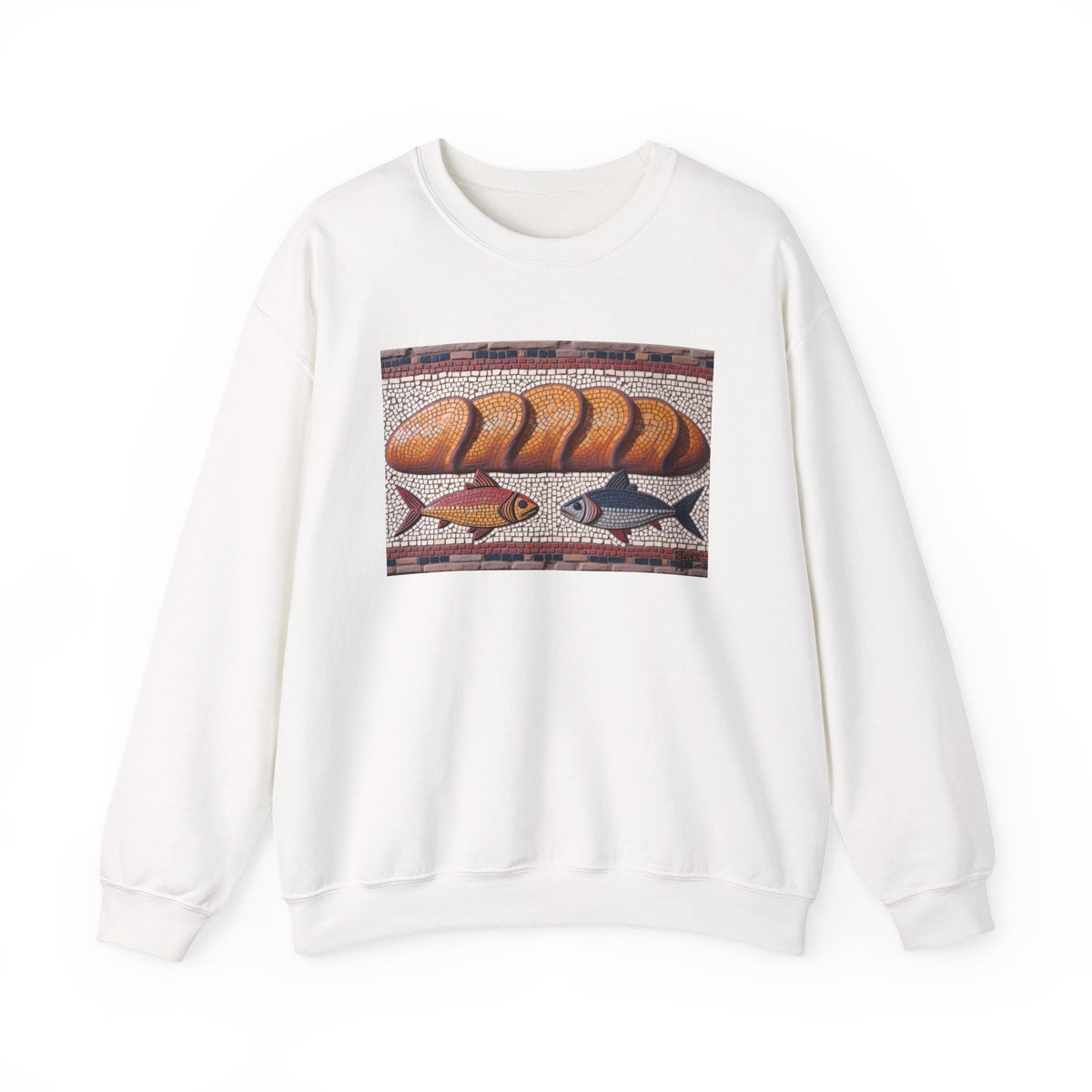 Five Loaves and Two Fish Mosaic - Crewneck Sweatshirt | Roman-Era-Inspired Christian Art