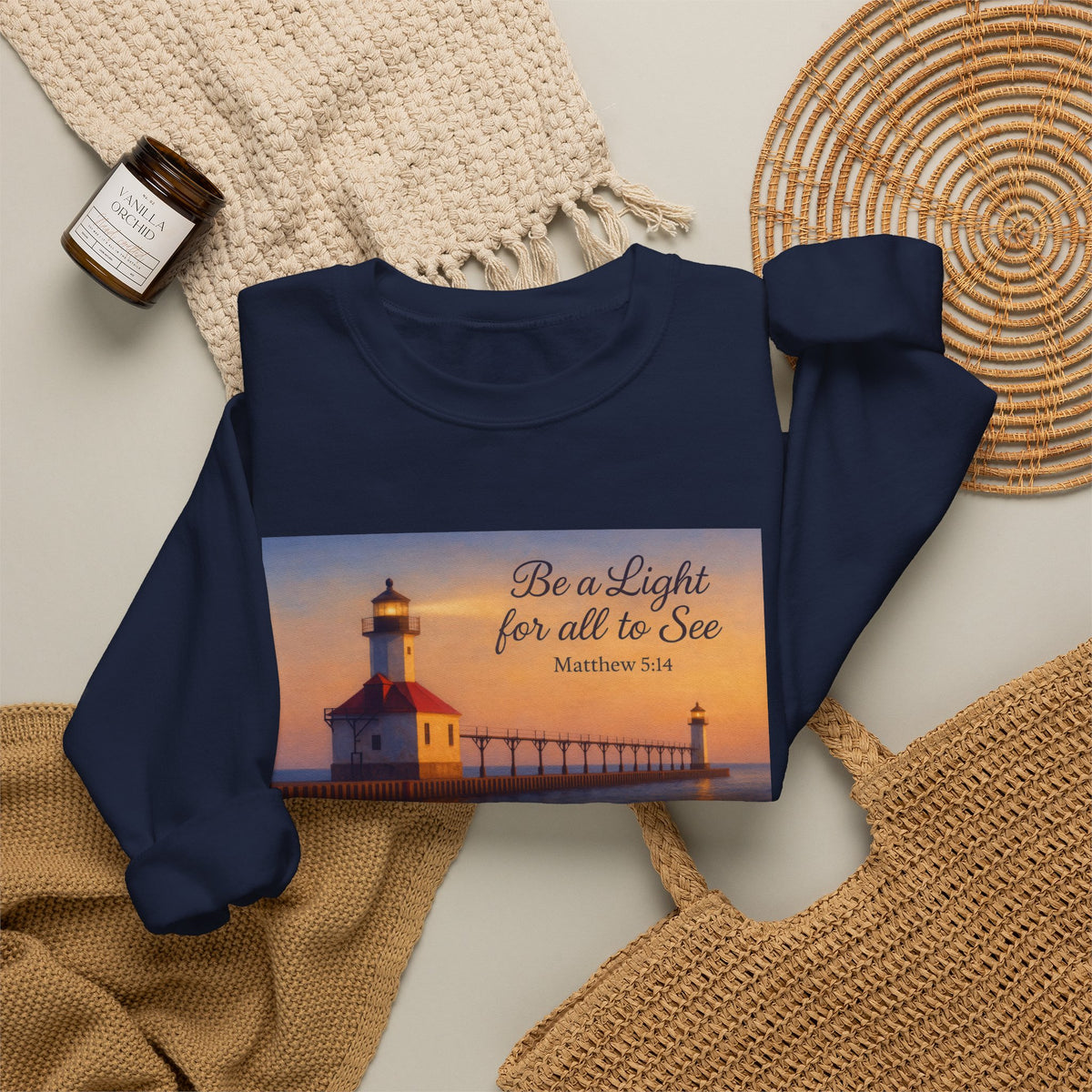 Be a Light - Matthew 5:14 | Crewneck Sweatshirt | Christian Art | Inspirational Scripture
