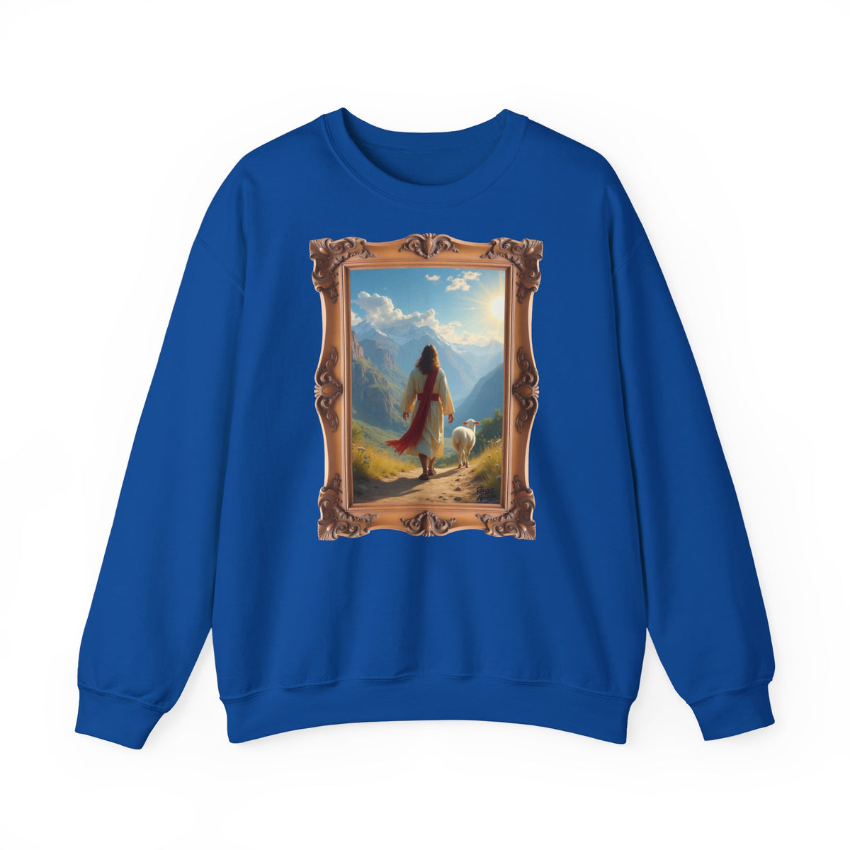 Jesus and the Lost Lamb - Framed | Crewneck Sweatshirt | Christian Art | Faith-Inspired