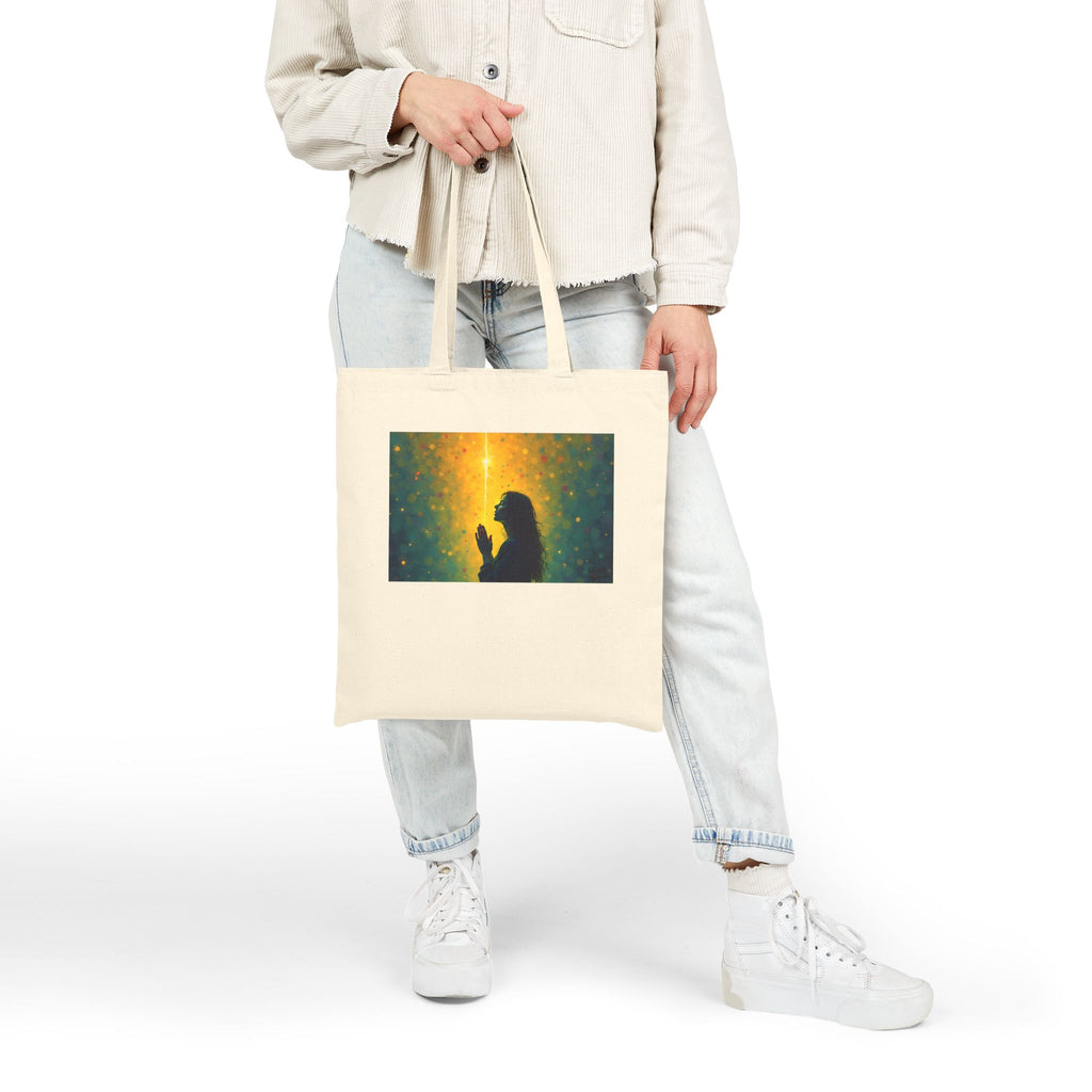 Woman in Prayer Under Magical Light - Canvas Tote Bag
