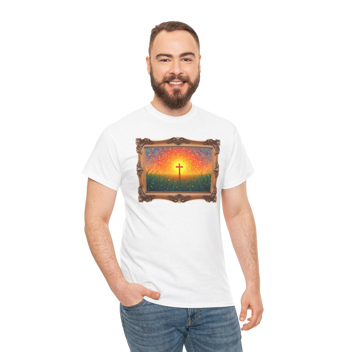 Glowing Cross in the Field - Framed - T-Shirt | Religious Inspirational Tee | Cross of Christ