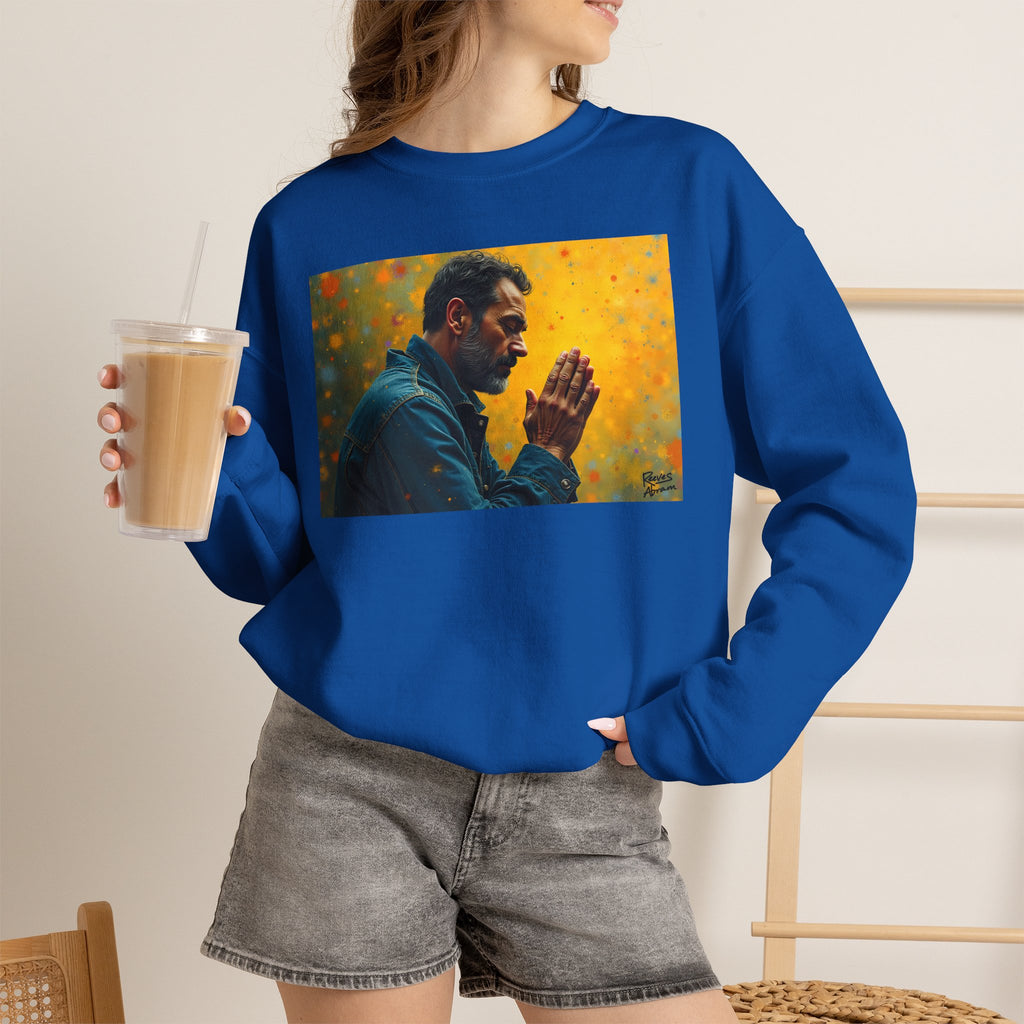 Man in Prayer | Crewneck Sweatshirt | Christian Art | Faith-Inspired