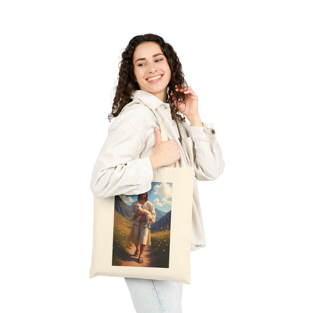 Jesus Carrying the Little Lamb - Canvas Tote Bag - The Good Shepherd Christian Art