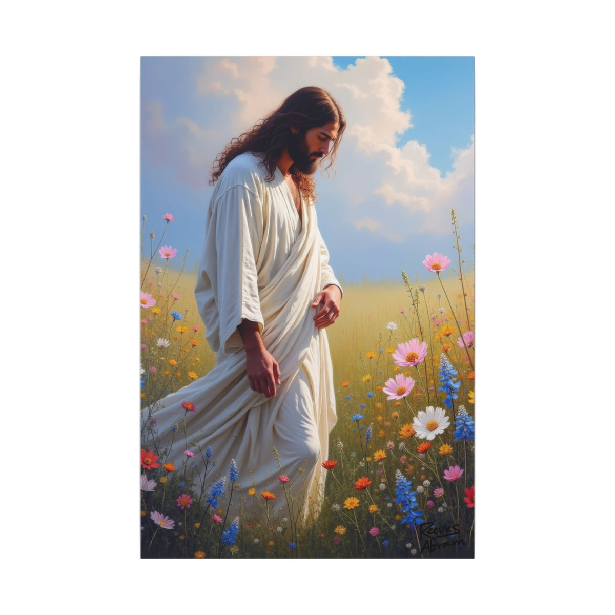 Jesus Among Wildflowers | 24" x 36" Canvas (Vertical) | Christian Wall Art | Home Decor