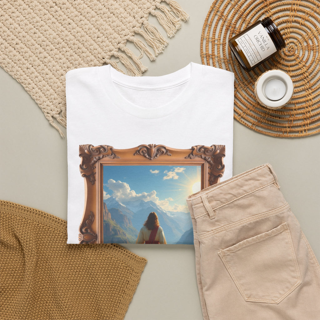 Jesus and the Lost Lamb - Framed - T-Shirt | Religious Inspirational Tee, Jesus in Bible Artwork