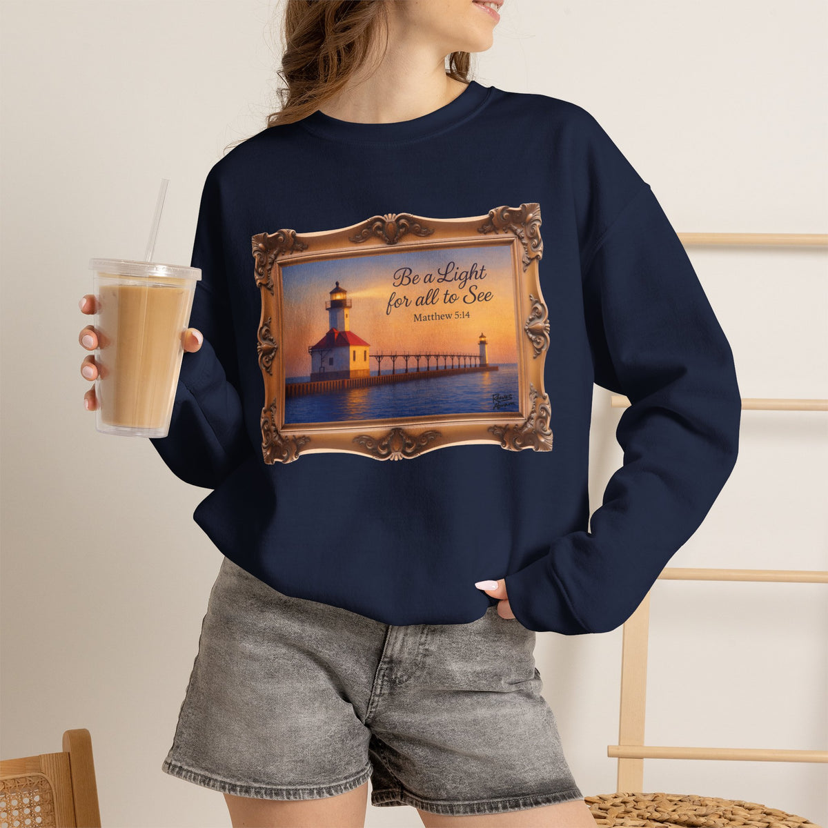 Be a Light - Matthew 5:14 - Framed | Crewneck Sweatshirt | Christian Art | Inspirational Scripture