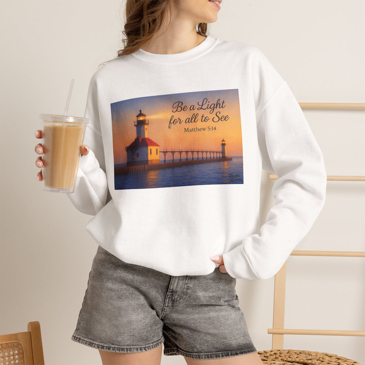 Be a Light - Matthew 5:14 | Crewneck Sweatshirt | Christian Art | Inspirational Scripture