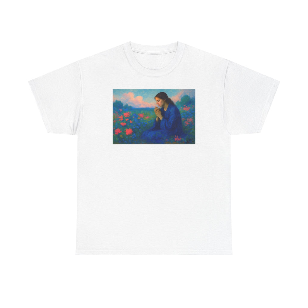 Praying Woman in Wildflowers - T-Shirt | Religious Inspirational Tee, Prayer Shirt