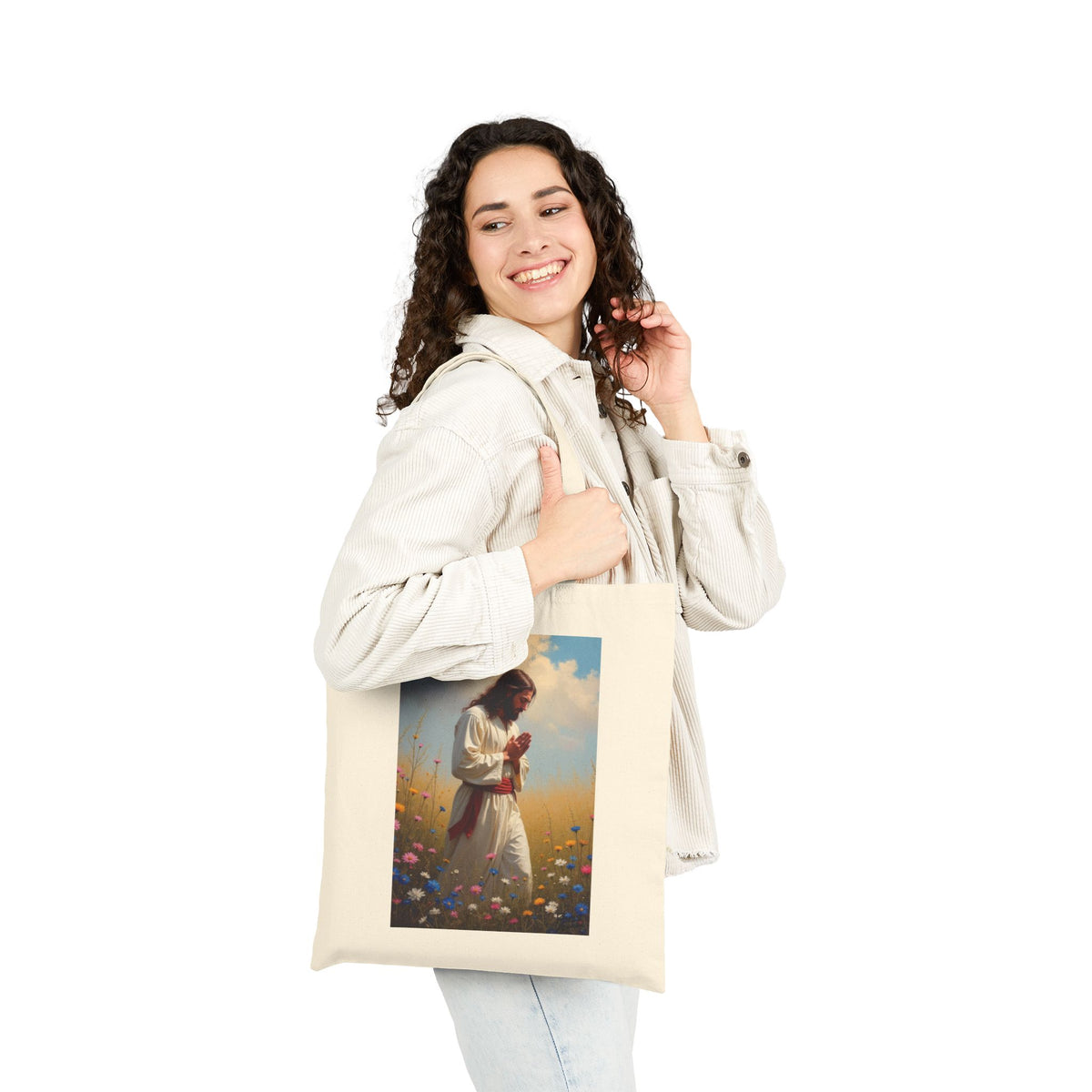 Jesus Praying in Meadow - Canvas Tote Bag
