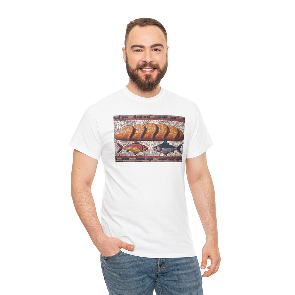 Five Loaves and Two Fish Mosaic - T-Shirt | Religious Inspirational Tee | Roman-Era-Inspired Christian Art