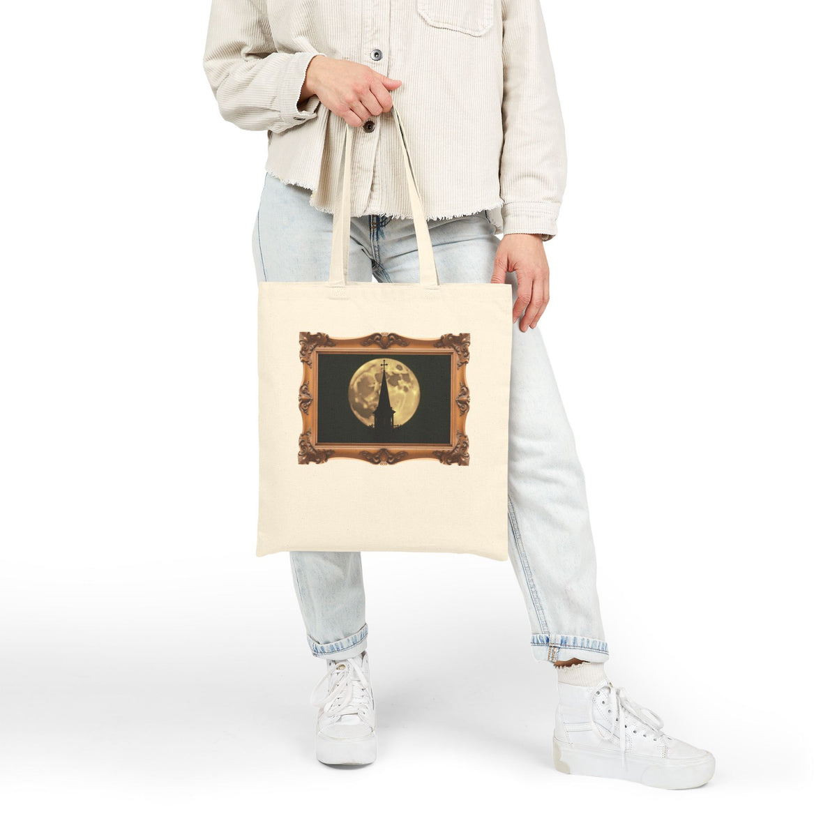 Moonlit Church Steeple - Framed - Canvas Tote Bag - Beauty of the Night Sky