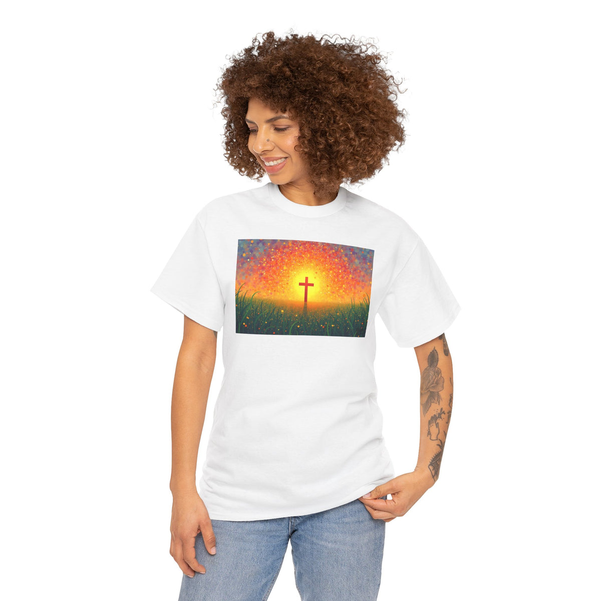 Glowing Cross in the Field - T-Shirt | Religious Inspirational Tee | Cross of Christ