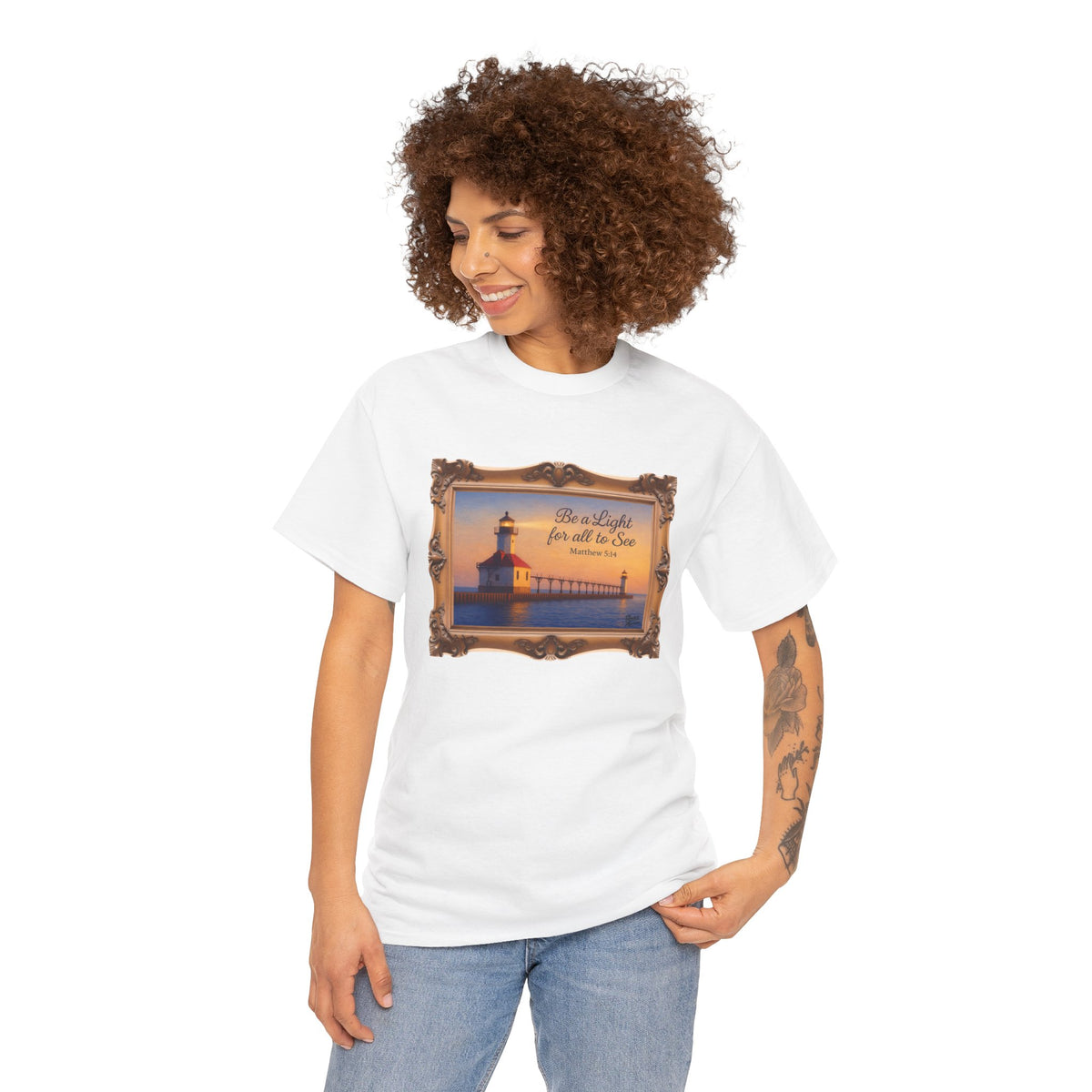 Be a Light - Matthew 5:14 - Framed | T-Shirt | Religious Inspirational Tee | Christian Art | Scripture Shirt
