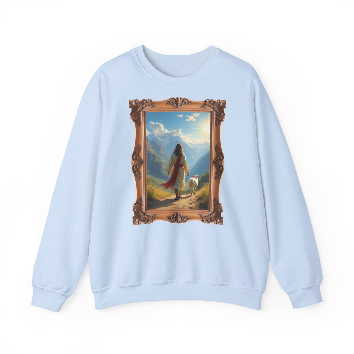 Jesus and the Lost Lamb - Framed | Crewneck Sweatshirt | Christian Art | Faith-Inspired